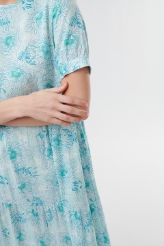 womens blue and green drop shoulder tiered modest dress